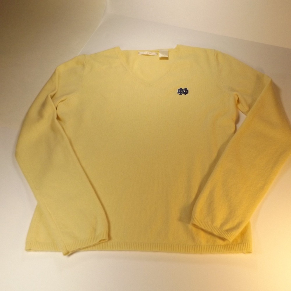 Lady Vesi Notre Dame V-Neck Sweater Yellow 100% Cashmere Womens Size M 8-10